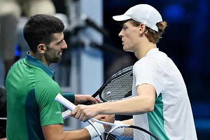 Italy’s Jannik Sinner is being congratulated by Serbia’s Novak Djokovic after their semifinal at the Australian Open 2024 tennis tournament in Melbourne on January 26, 2024. | Photo Credit: AP